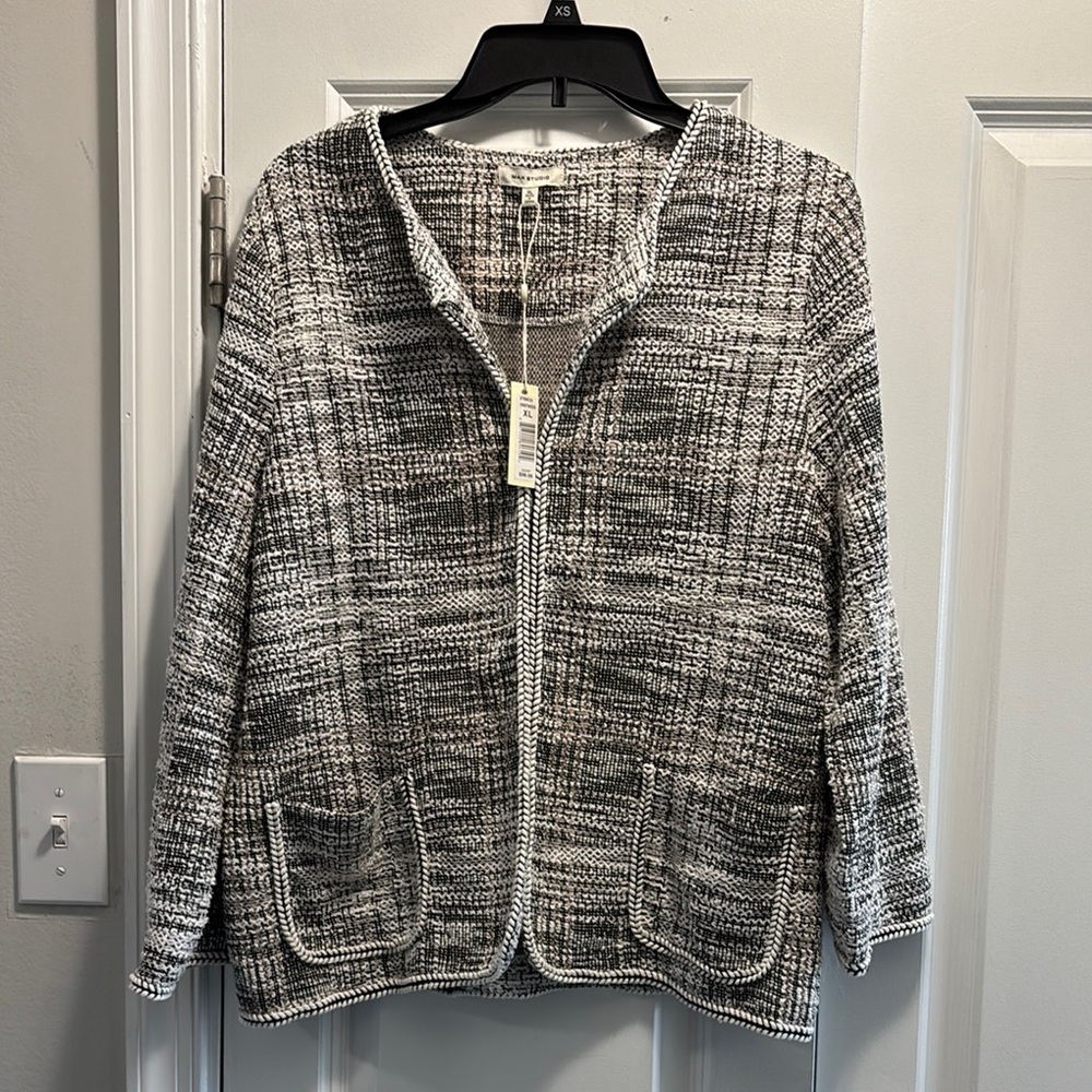 Elegant Black and White Tweed Jacket